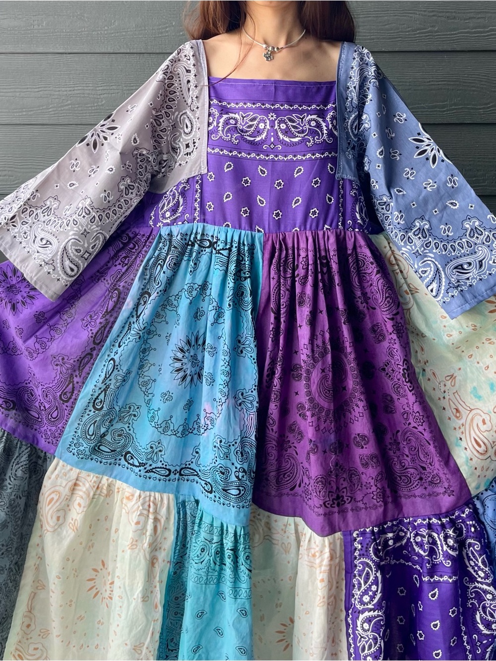 The Periwinkle Meadow | Handmade Voluminous Bandana Dress SKU 06263 - Picture 4 of 16